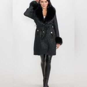 Elegant Black Fur-Trimmed Women's Coat